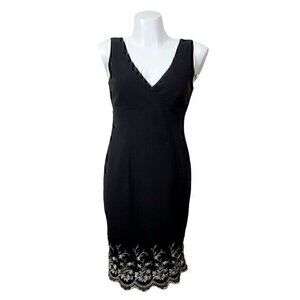 CDC Black White Eyelet Embroidered Sleeveless Sheath Dress V-neck 8
